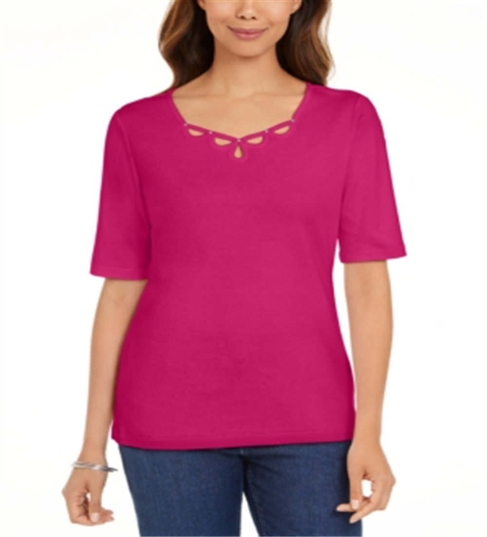 Karen Scott Women's Cotton Keyhole Top Pink Size X-Large