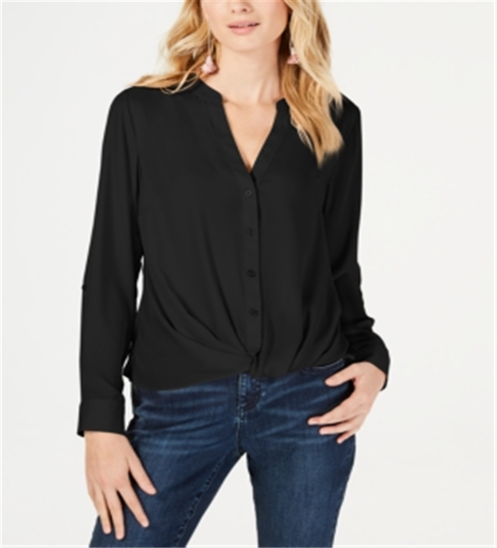 INC International Concepts Women's Twist Front Shirt Black Size 1X