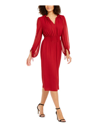 Anne Klein Women's Smocked Waist Midi Dress Red Size Medium