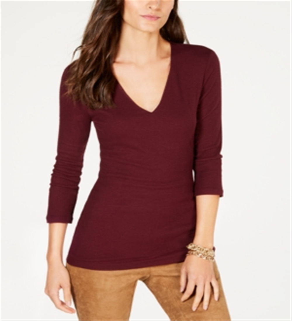 INC International Concepts Women's V Neck Top Purple Size Petite Petite