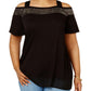 Belldini Women's Plus Cold Shoulder Top Black Size 3X