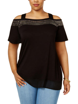 Belldini Women's Plus Cold Shoulder Top Black Size 3X