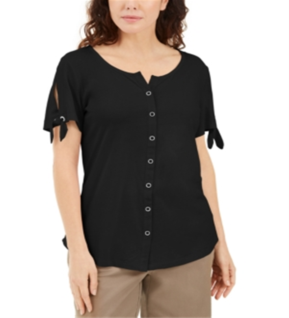 Karen Scott Women's Button Front Top Black Size Medium