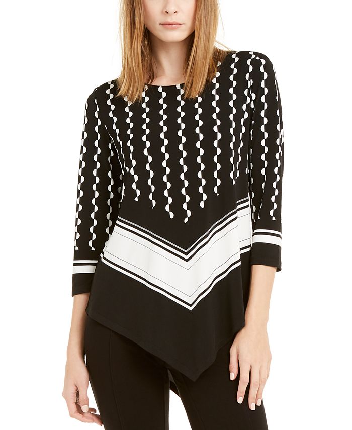 Alfani Women's Mixed Print Point Hem Top Black Size Small