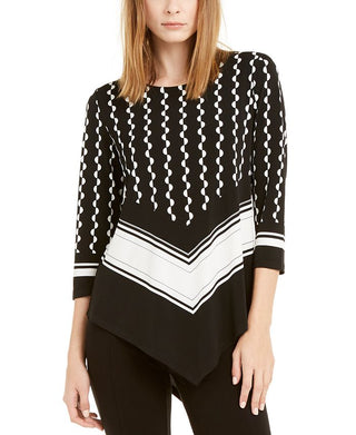 Alfani Women's Mixed Print Point Hem Top Black Size Small
