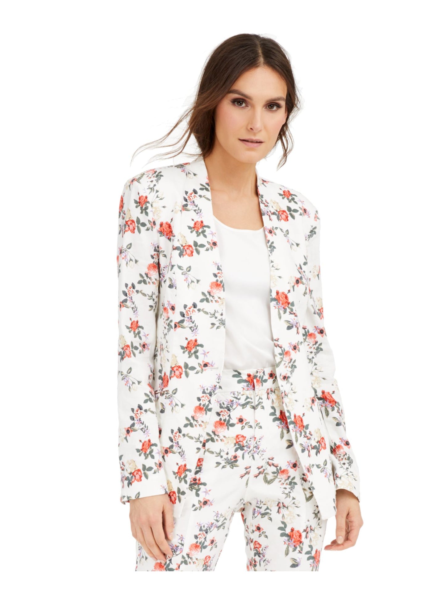 INC International Concepts Women's Floral Blazer Jacket White Size Small