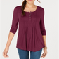 Style & Co Women's Long Sleeve Pintuck Top Purple Size Medium