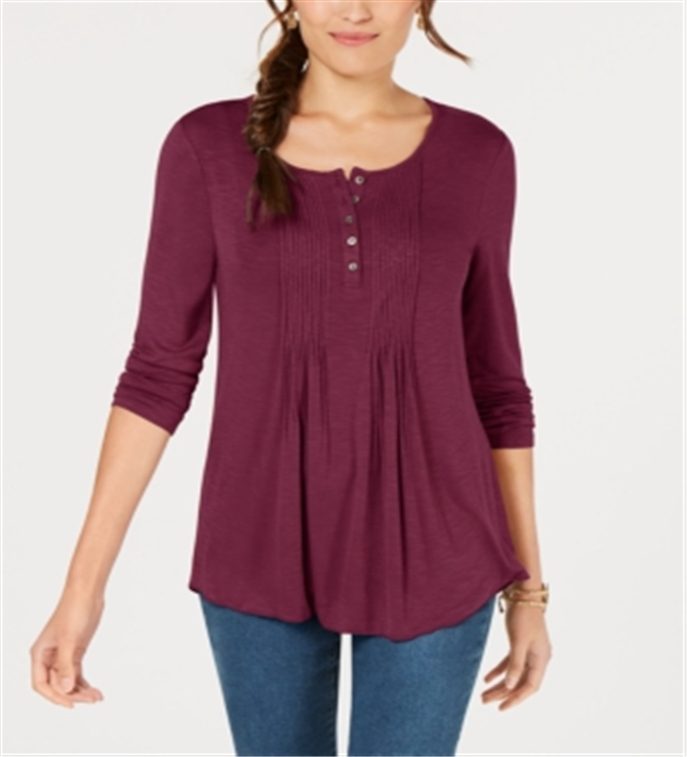 Style & Co Women's Long Sleeve Pintuck Top Purple Size Medium