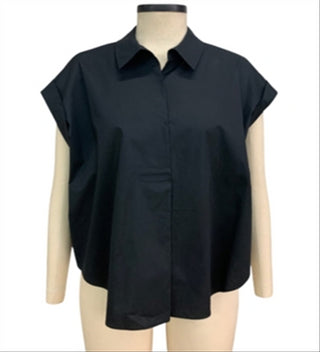 ALFANI Women's Cap Sleeve Collared Blouse Top Black Size L