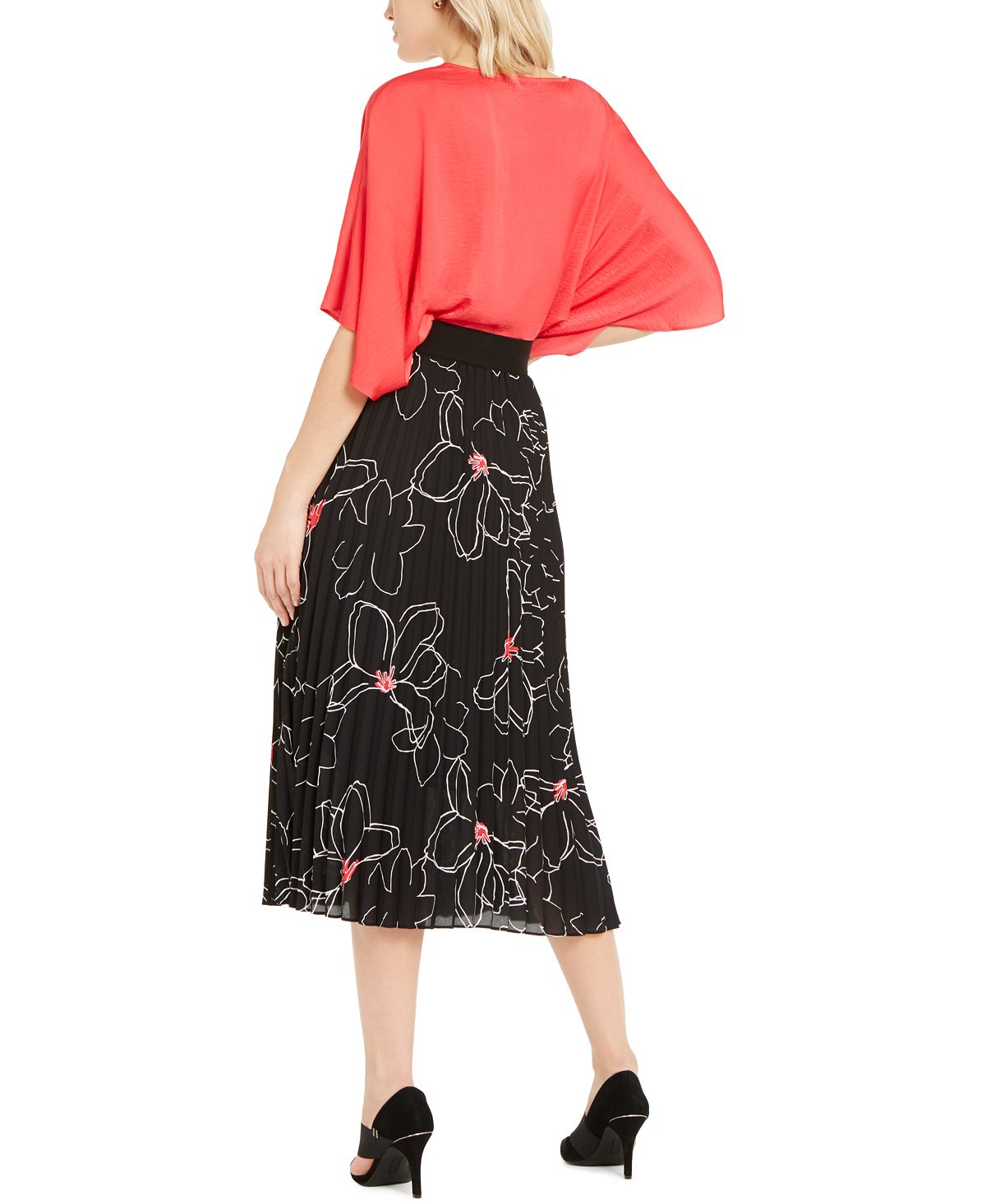 Alfani Women's Floral Print Pleated MIDI Skirt Black Size Large