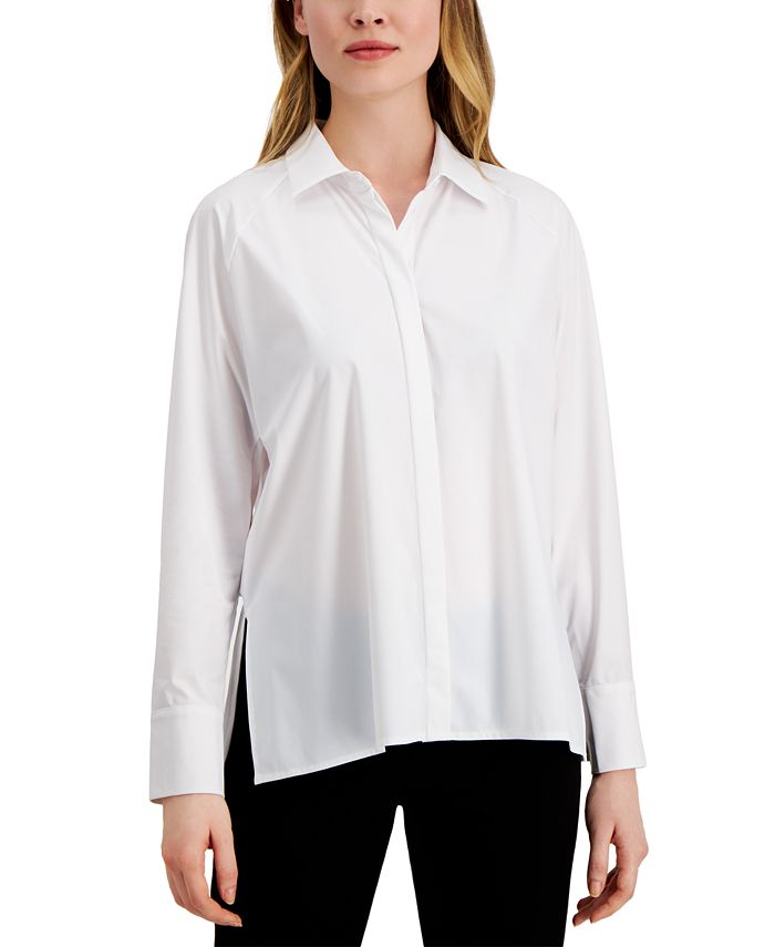 Alfani Women's Collared Long Sleeve Button Down Top White Size Large