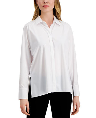 Alfani Women's Collared Long Sleeve Button Down Top White Size Large