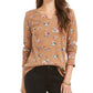 Style & Co Women's Printed Split Neck Cotton Thermal Top Brown Size Small