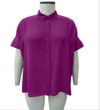 Alfani Women's Collar Hi Low Button Down Top Purple Size L