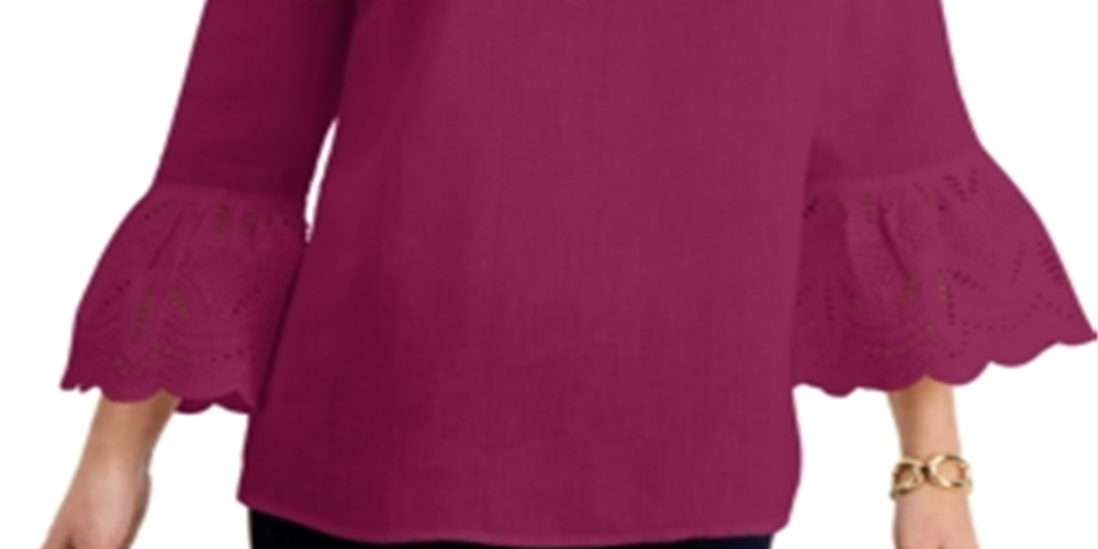 Charter Club Women's Eyelet Bell Sleeve Top Pink Size Small