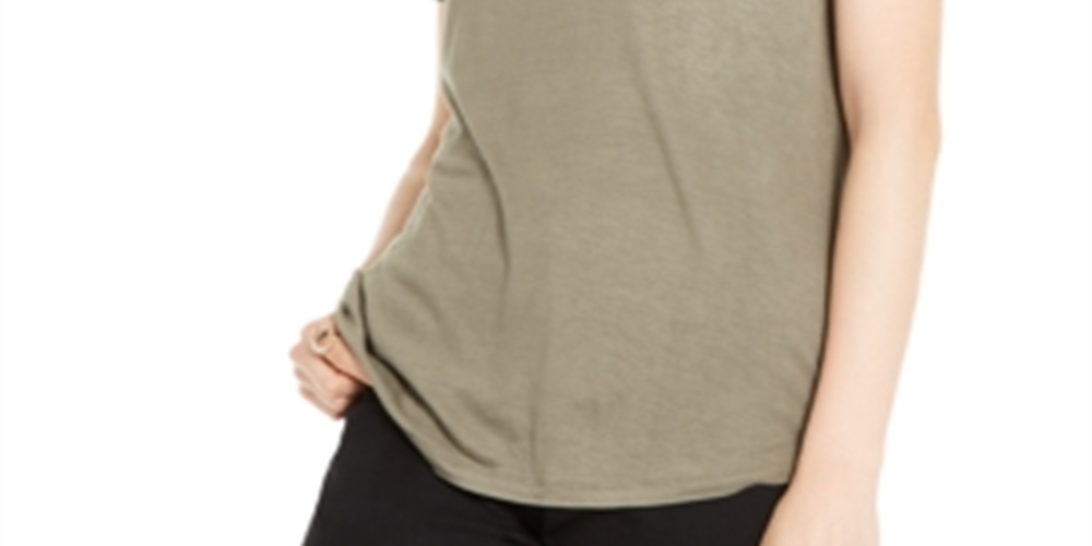 INC International Concepts Women's Metallic Trim T-Shirt Green Size X-Small