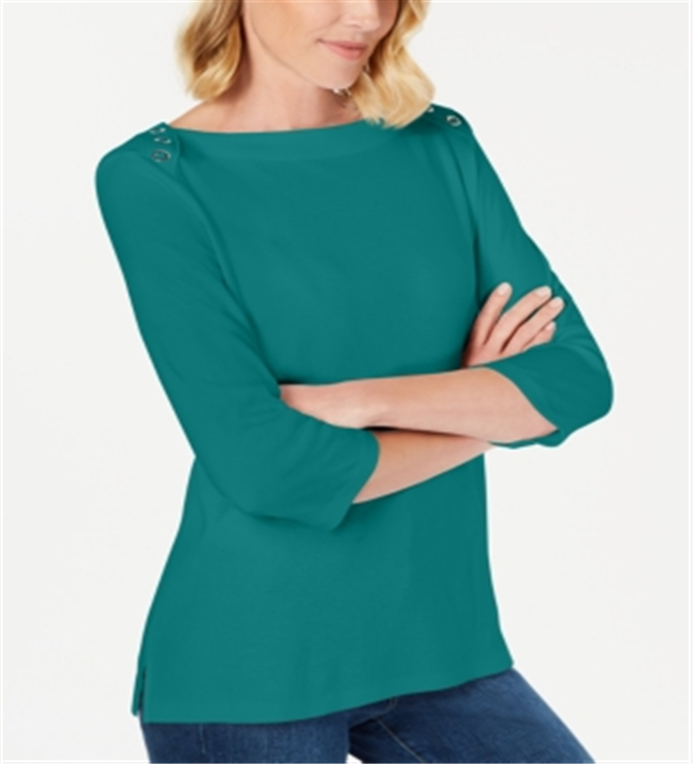 Karen Scott Women's Grommet Trim 3/4 Sleeve Top Blue Size X-Large