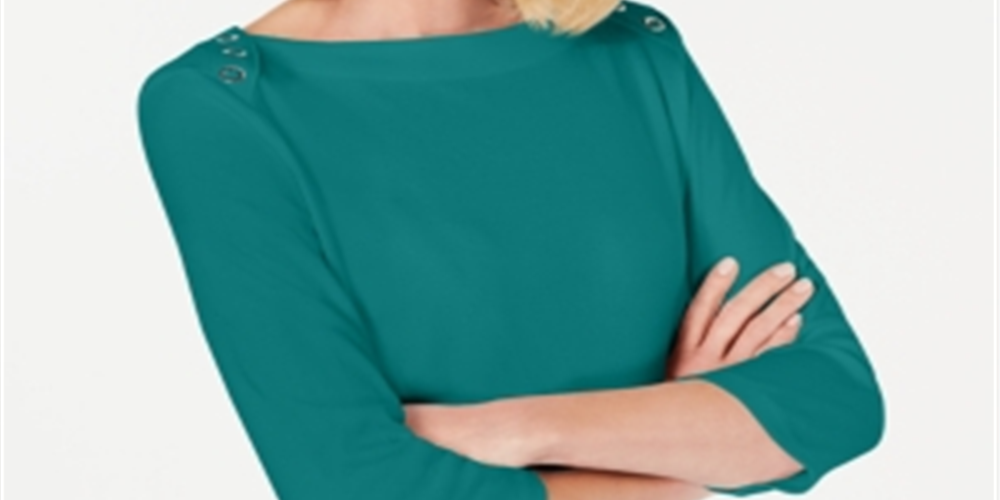 Karen Scott Women's Grommet Trim 3/4 Sleeve Top Blue Size X-Large