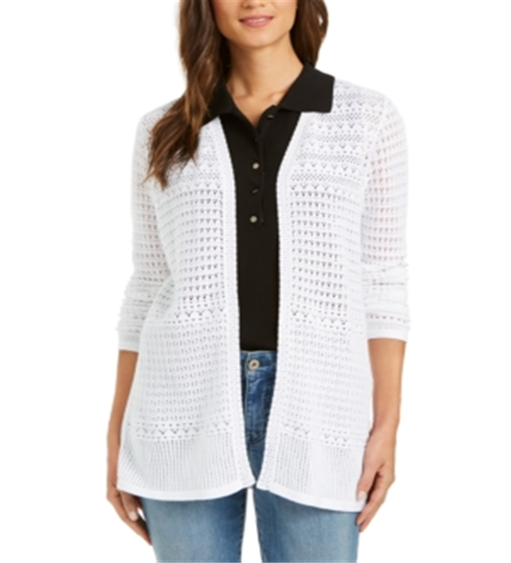 Charter Club Women's Pointelle Knit Open Front Cardigan White Size XX-Large