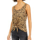 Rebellious One Junior's Cheetah Print Tie Front Tank Top Brown Size Small