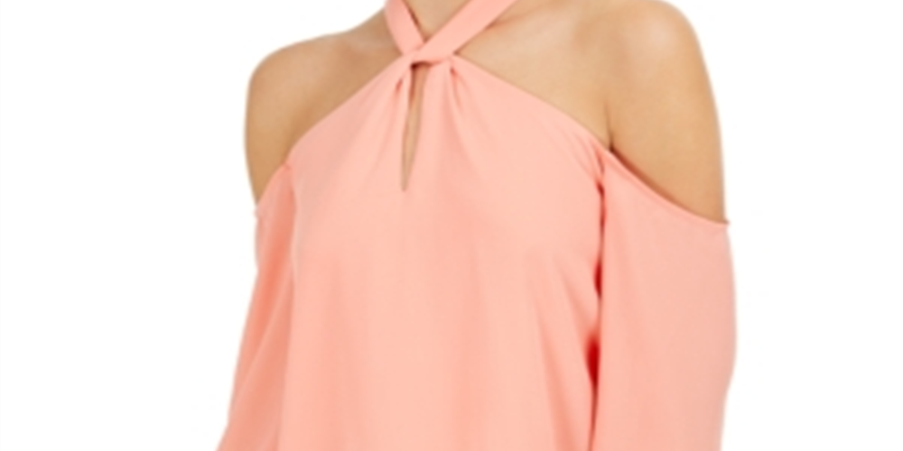 Bar III Women's Keyhole Cold Shoulder Top Orange Size X-Small