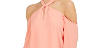 Bar III Women's Keyhole Cold Shoulder Top Orange Size X-Small
