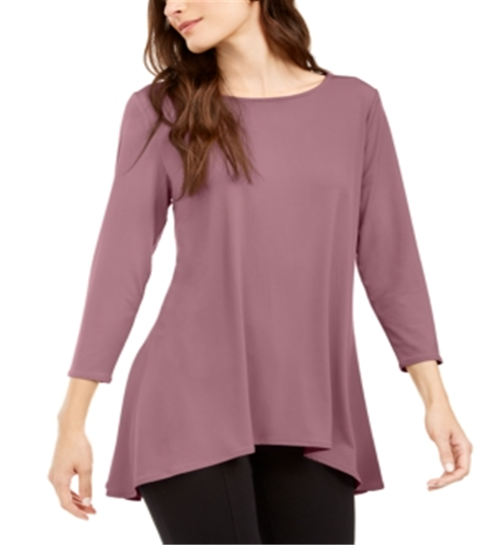 Alfani Women's Solid Long Sleeve Crew Neck Trapeze Top Pink Size Large