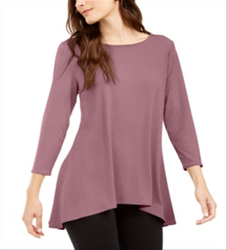 Alfani Women's Solid Long Sleeve Crew Neck Trapeze Top Pink Size Large