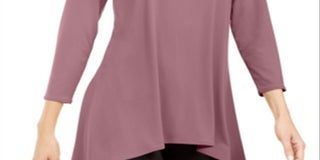 Alfani Women's Solid Long Sleeve Crew Neck Trapeze Top Pink Size Large