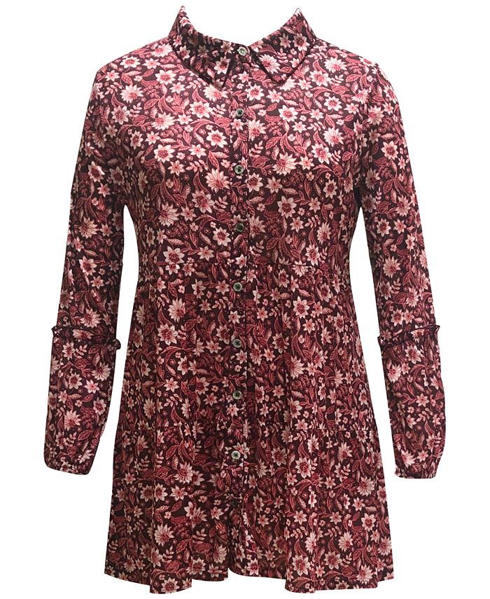 Style & Co Women's Floral Print Tunic Red Size X-Large