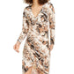 INC International Concepts Women's Long Sleeve Above the Knee Sheath Evening Dress Brown Size Medium