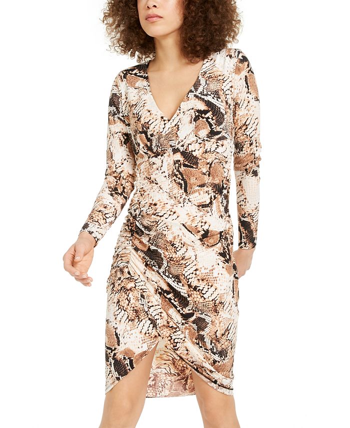 INC International Concepts Women's Long Sleeve Above the Knee Sheath Evening Dress Brown Size Medium