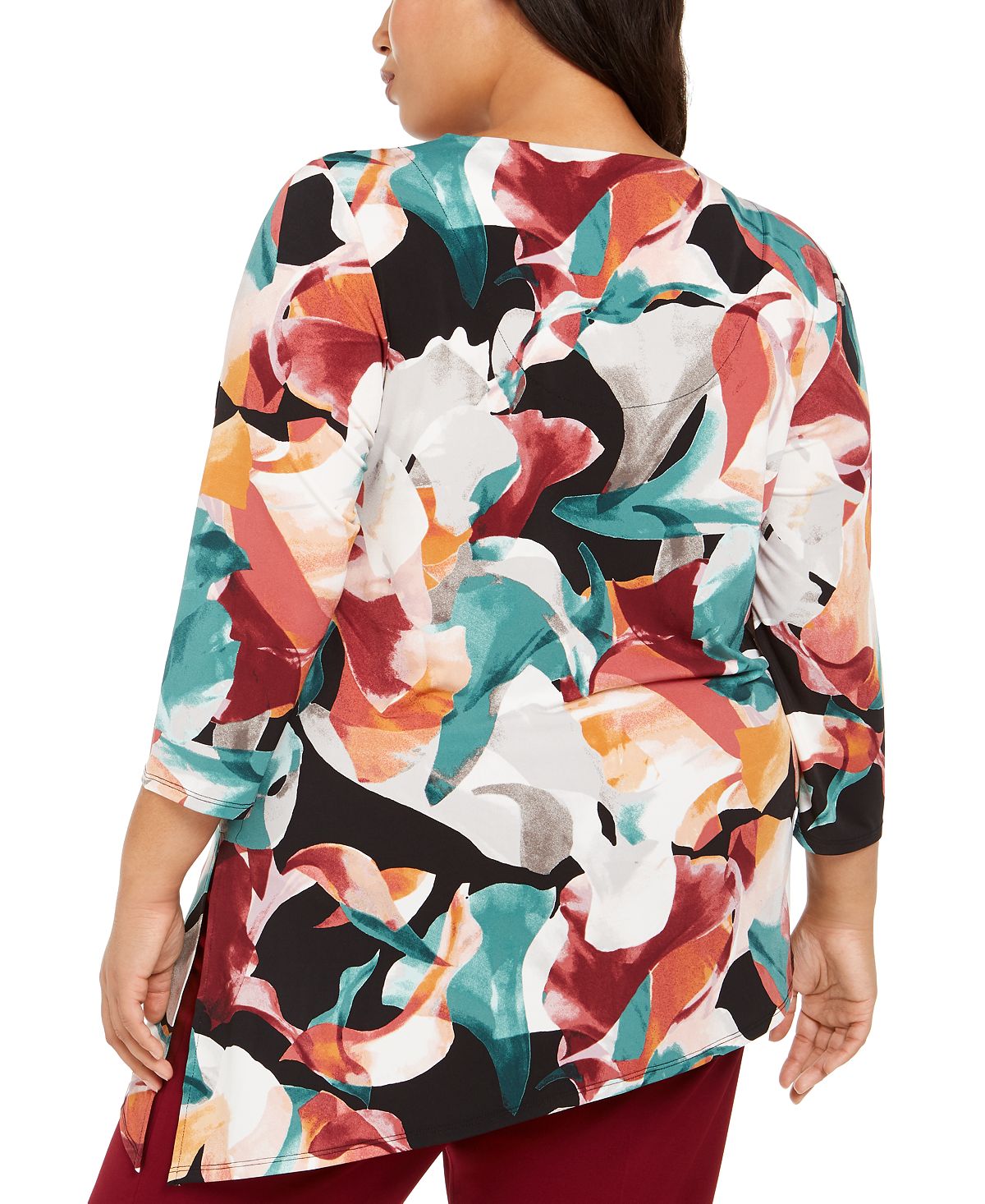 JM Collection Women's Printed Asymmetrical Top Black Size 0X