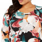 JM Collection Women's Printed Asymmetrical Top Black Size 0X