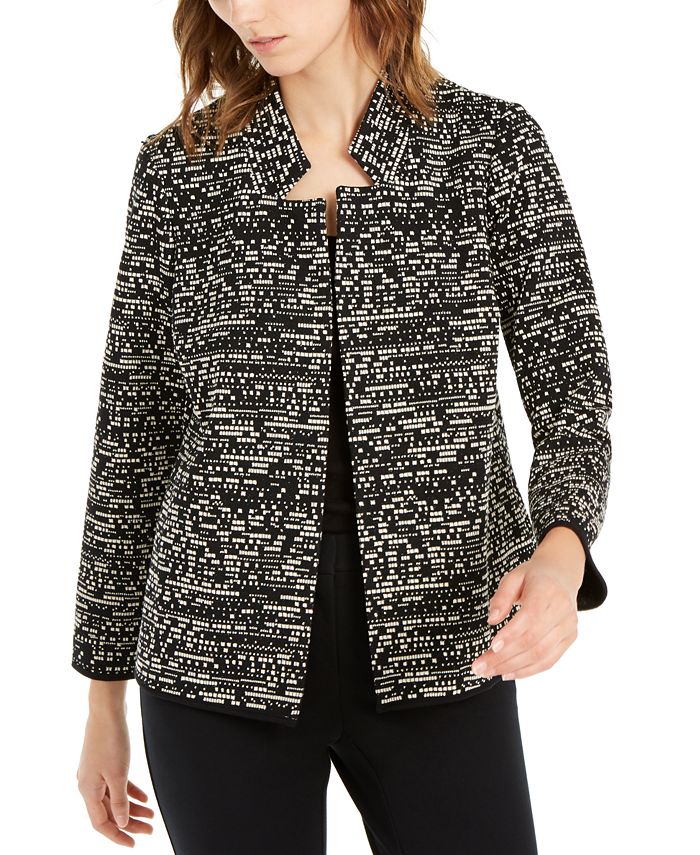 Alfani Women's Notch Collar Printed Jacket Black Size XX-Large