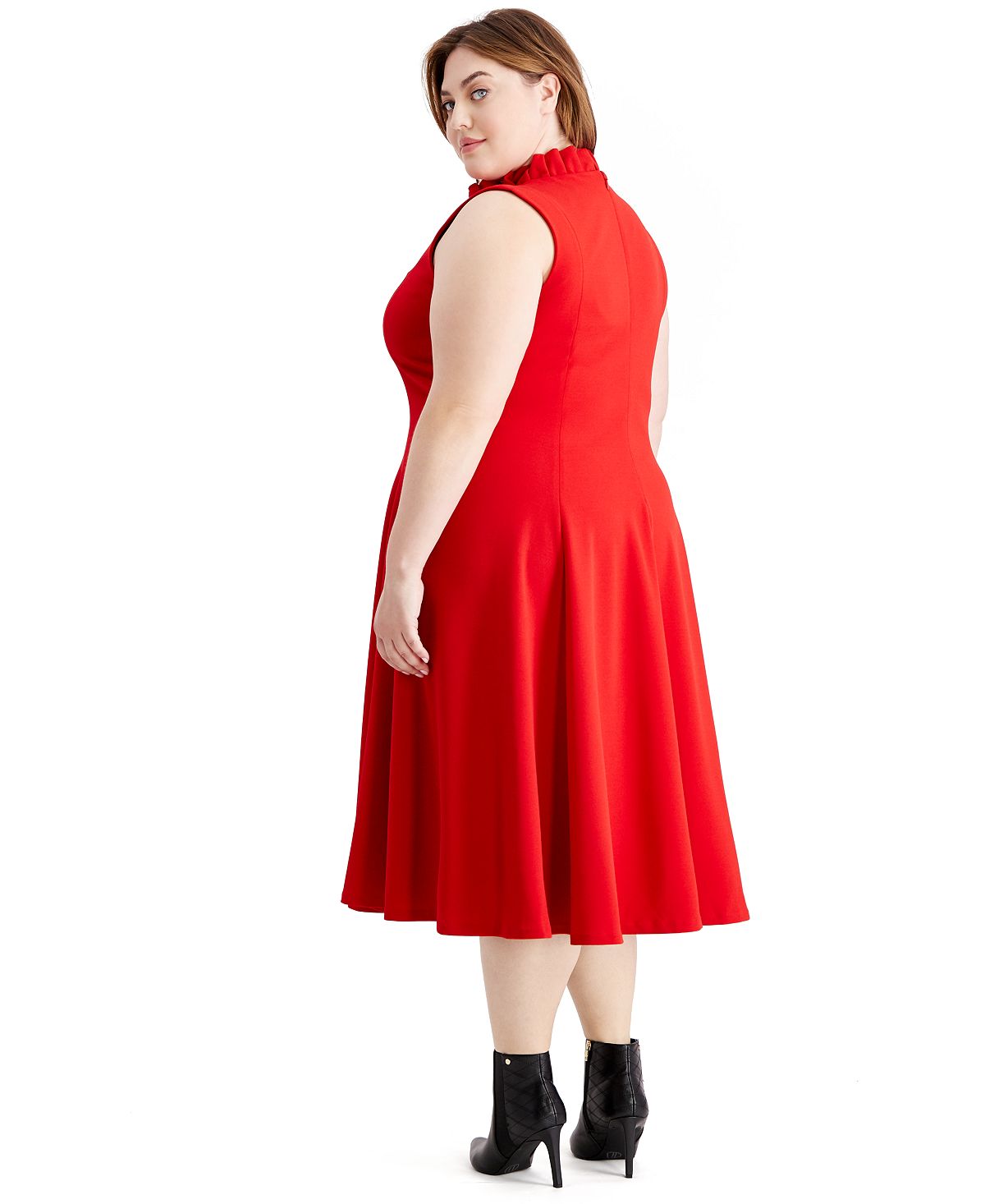 Calvin Klein Women's Plus Ruffle V Neck Sleeveless Fit Flare Dress Red Size 22W