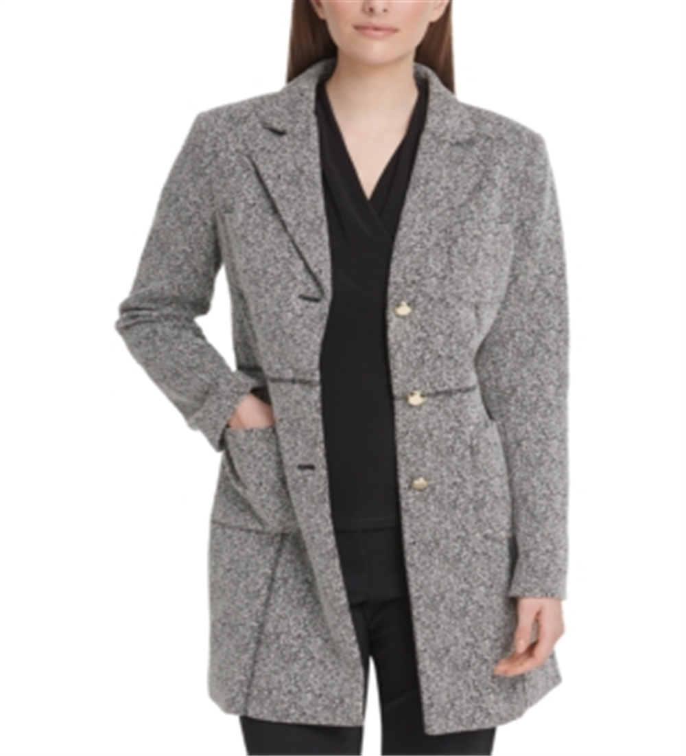 DKNY Women's Speckled Knit Topper Jacket -Gray- Size 8