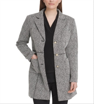 DKNY Women's Speckled Knit Topper Jacket -Gray- Size 8