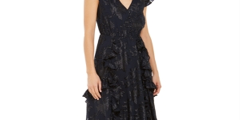 INC International Concepts Women's Metallic V Neck Midi Dress Black Size S