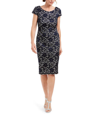 Connected Women's Embroidered Glitter Dress Blue Size 12