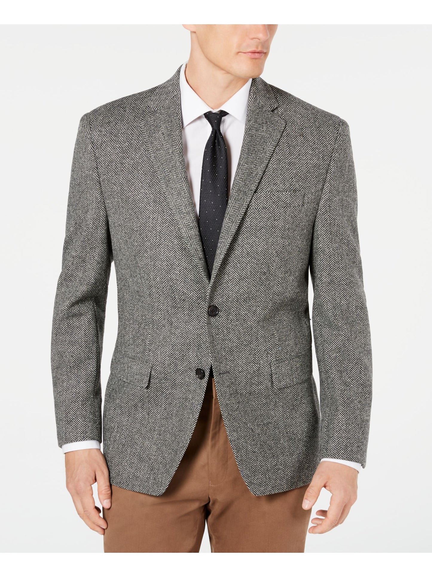 Ralph Lauren Men's Ultraflex Herringbone Regular Fit Wool Blend Suit Separate Gray Size 40L