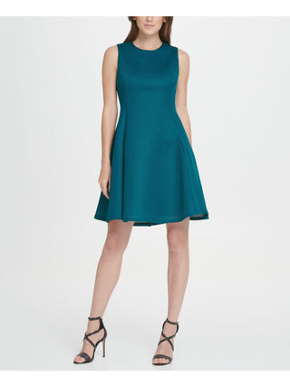 DKNY Women's Zippered Sleeveless Jewel Neck Short Fit Flare Party Dress Green Size 2