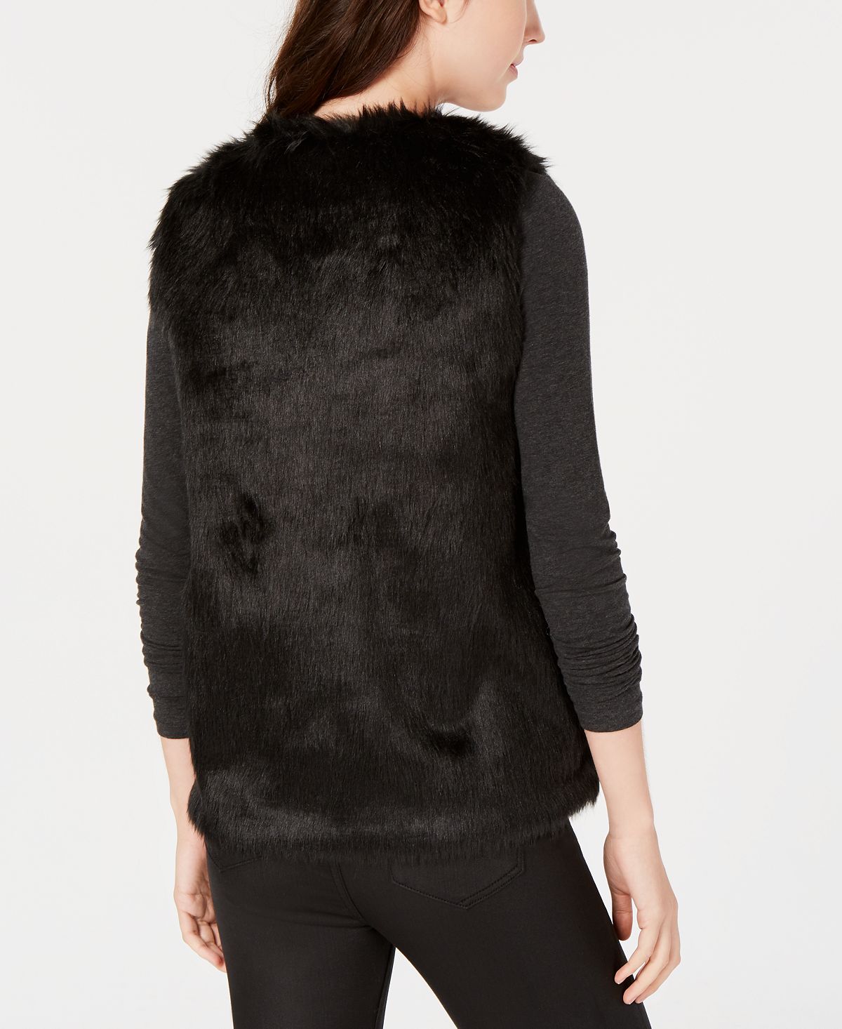 Say What? Junior's Faux Fur Vest Black Size X-Large