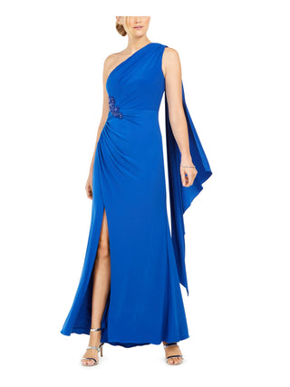 Adrianna Papell Women's Draped One Shoulder Gown Blue Size 4