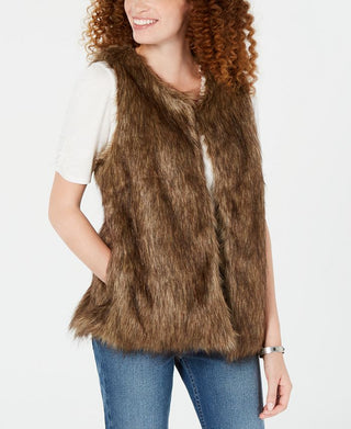 Say What Junior's Faux Fur Vest Brown Size X-Large