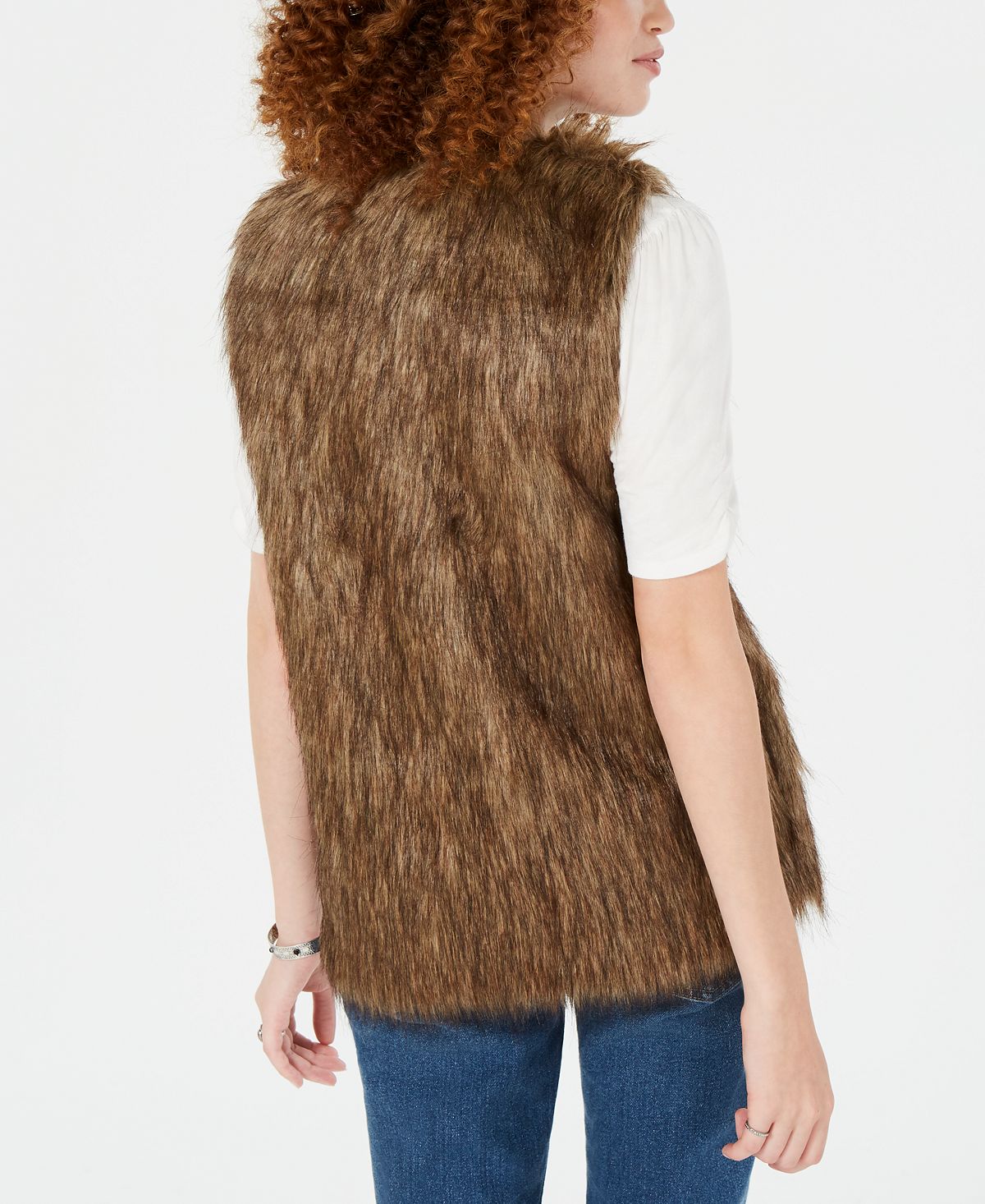 Say What Junior's Faux Fur Vest Brown Size X-Large