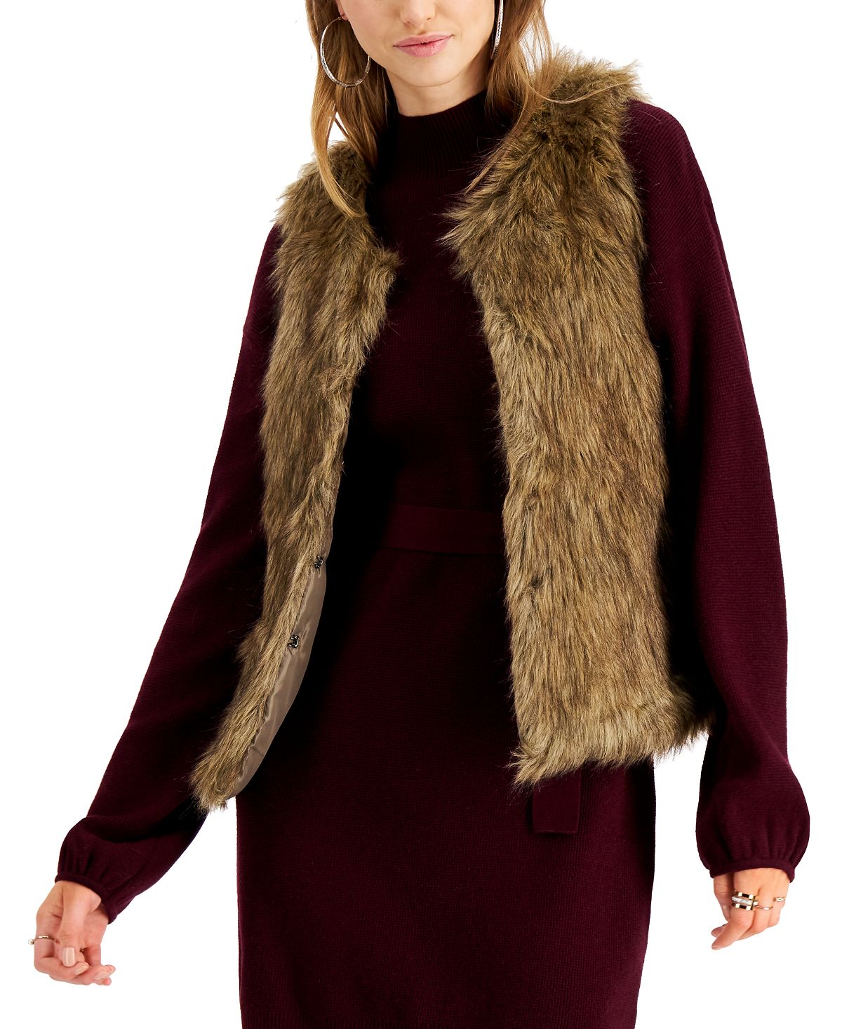 Say What Junior's Faux Fur Vest Brown Size X-Large