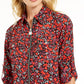 Michael Kors Women's Woodland Leaf Printed Zip Top Red Size Medium