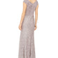 Jessica Howard Women's Ruched Glitter & Lace Gown Brown Size 8