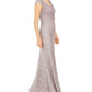 Jessica Howard Women's Ruched Glitter & Lace Gown Brown Size 8